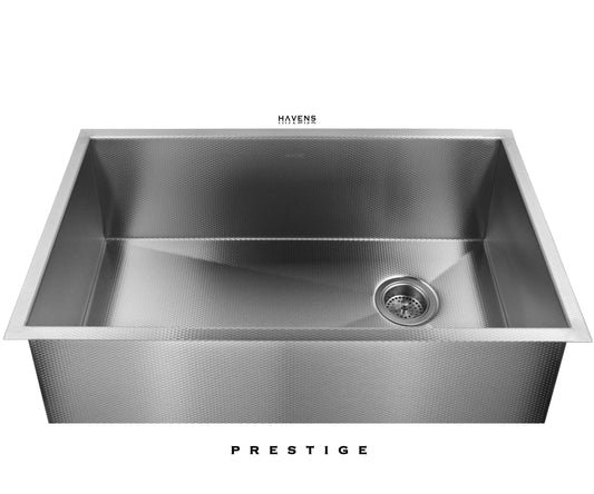 Heritage under mount stainless steel kitchen sink handmande in the USA by Havens.