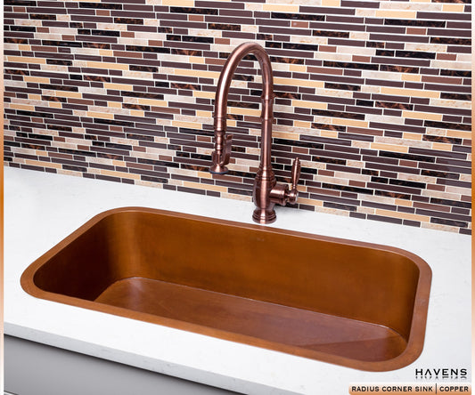 Custom Radius Corner Sink - Copper - Havens | Luxury Metals