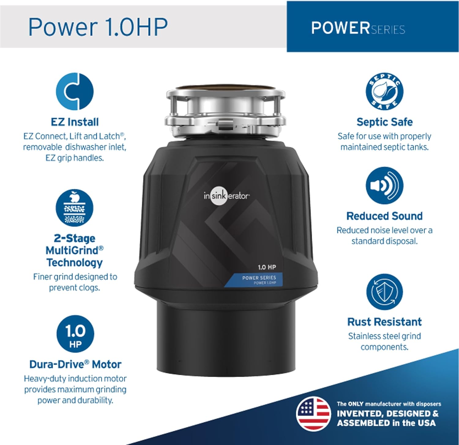 InSinkErator Power 1HP Garbage Disposal Unit - Havens | Luxury Metals