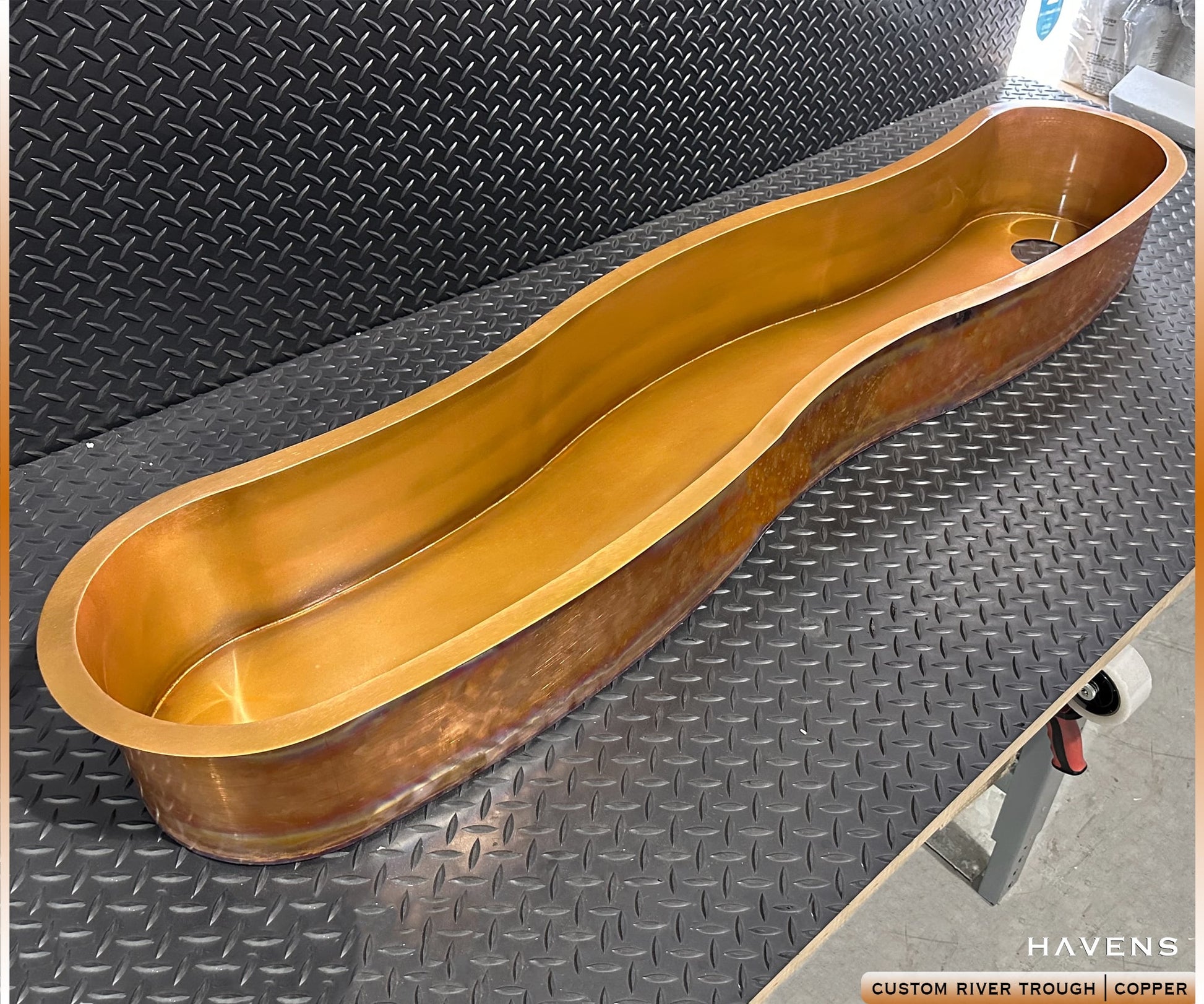 Custom River Trough Sink - Pure Copper - Havens | Luxury Metals