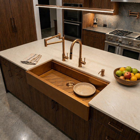 Copper Farmhouse Sink with basin grate