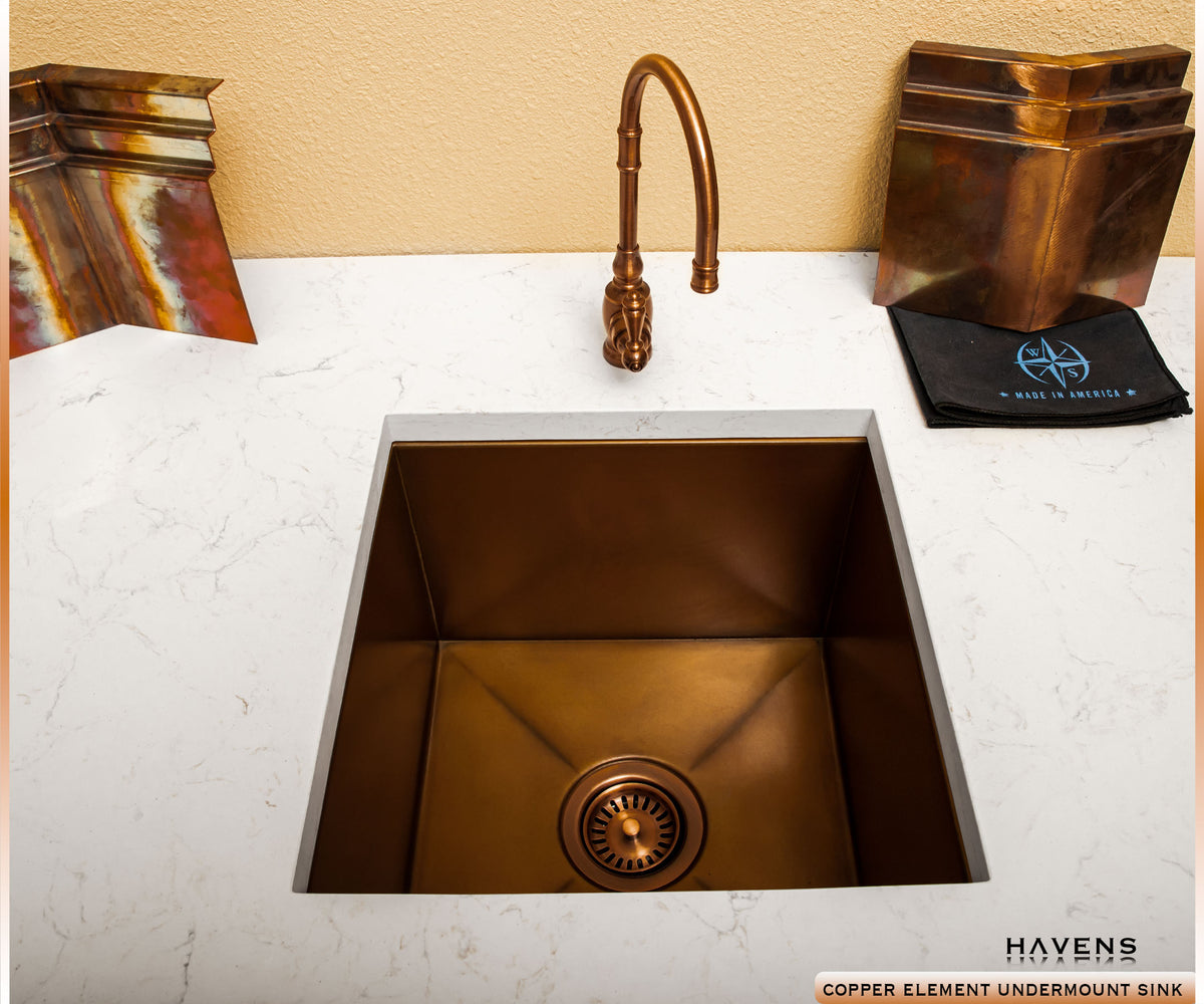 Havens Luxury metals - Copper bar and prep sink in white countertop with copper faucet