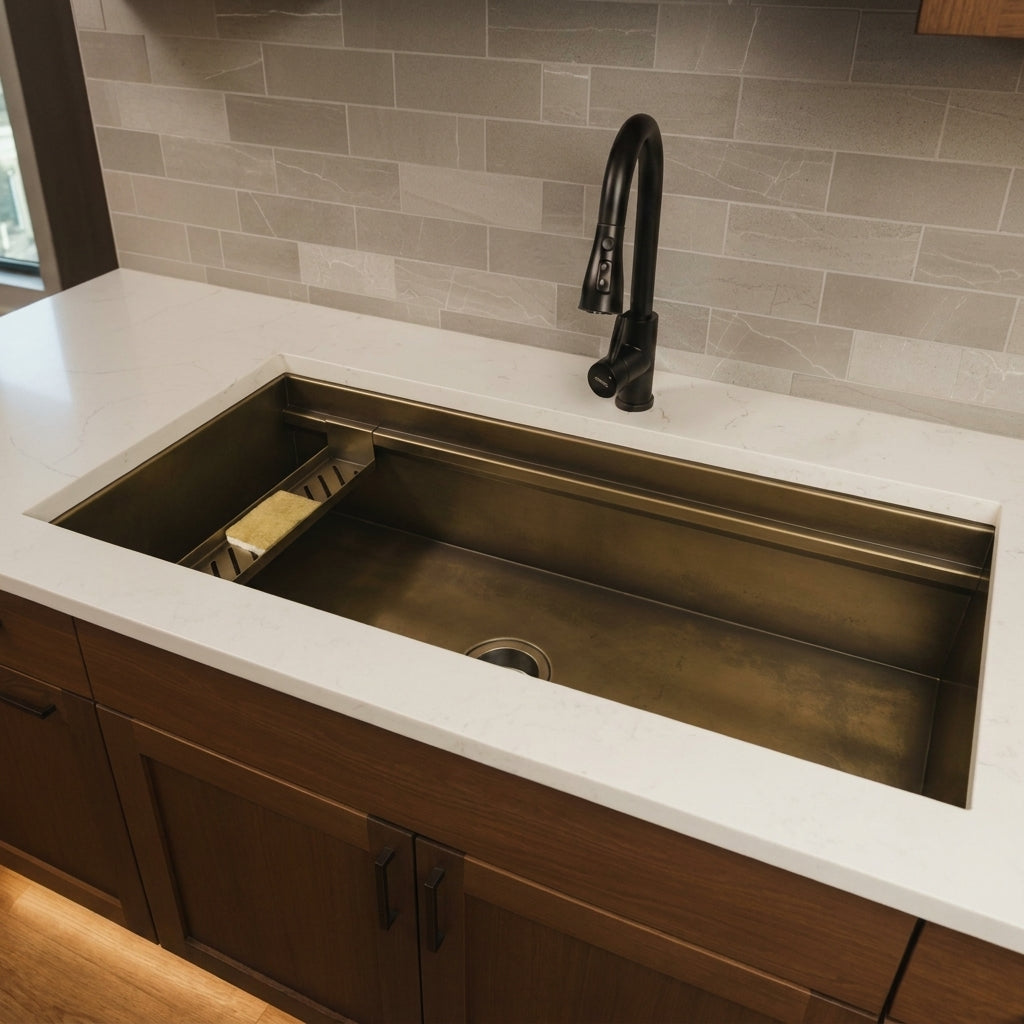 Dark Patina on Natural Brass Eclipse Sink