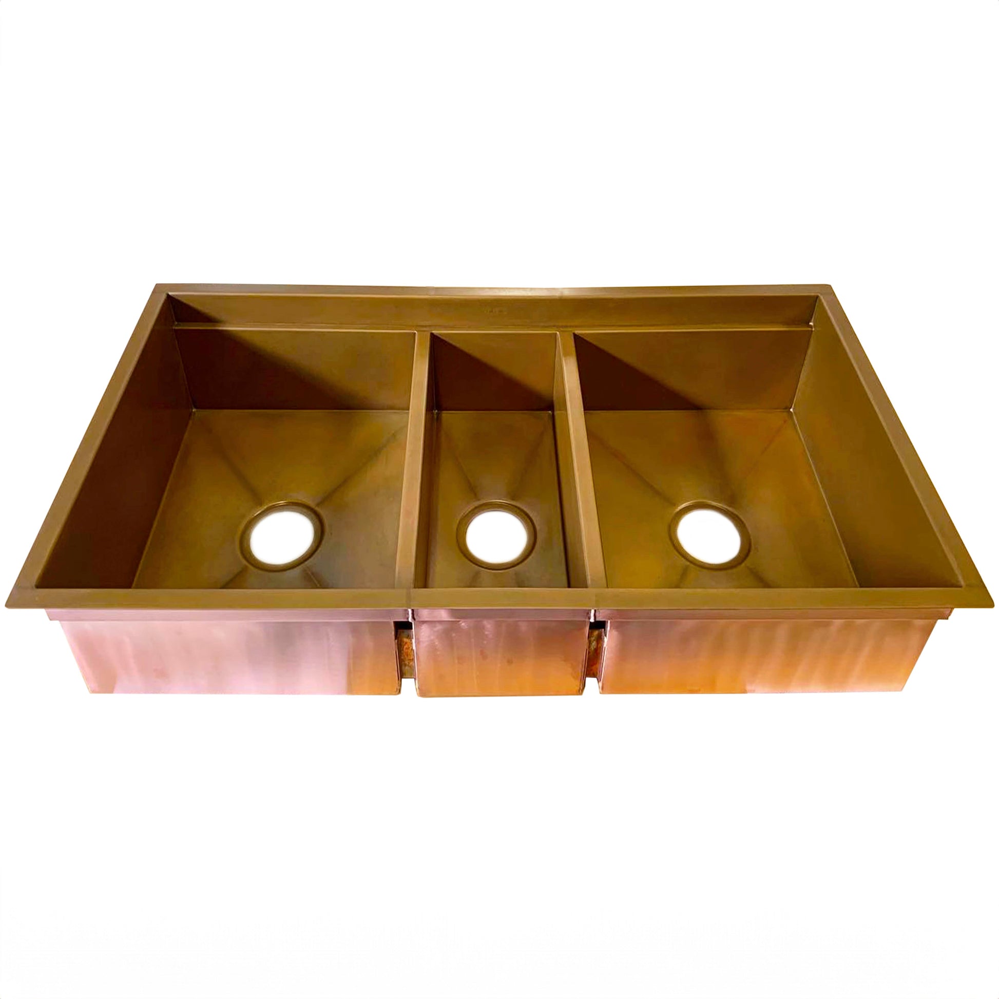 Triple Bowl Farmhouse Sink - Pure Copper - Havens | Luxury Metals