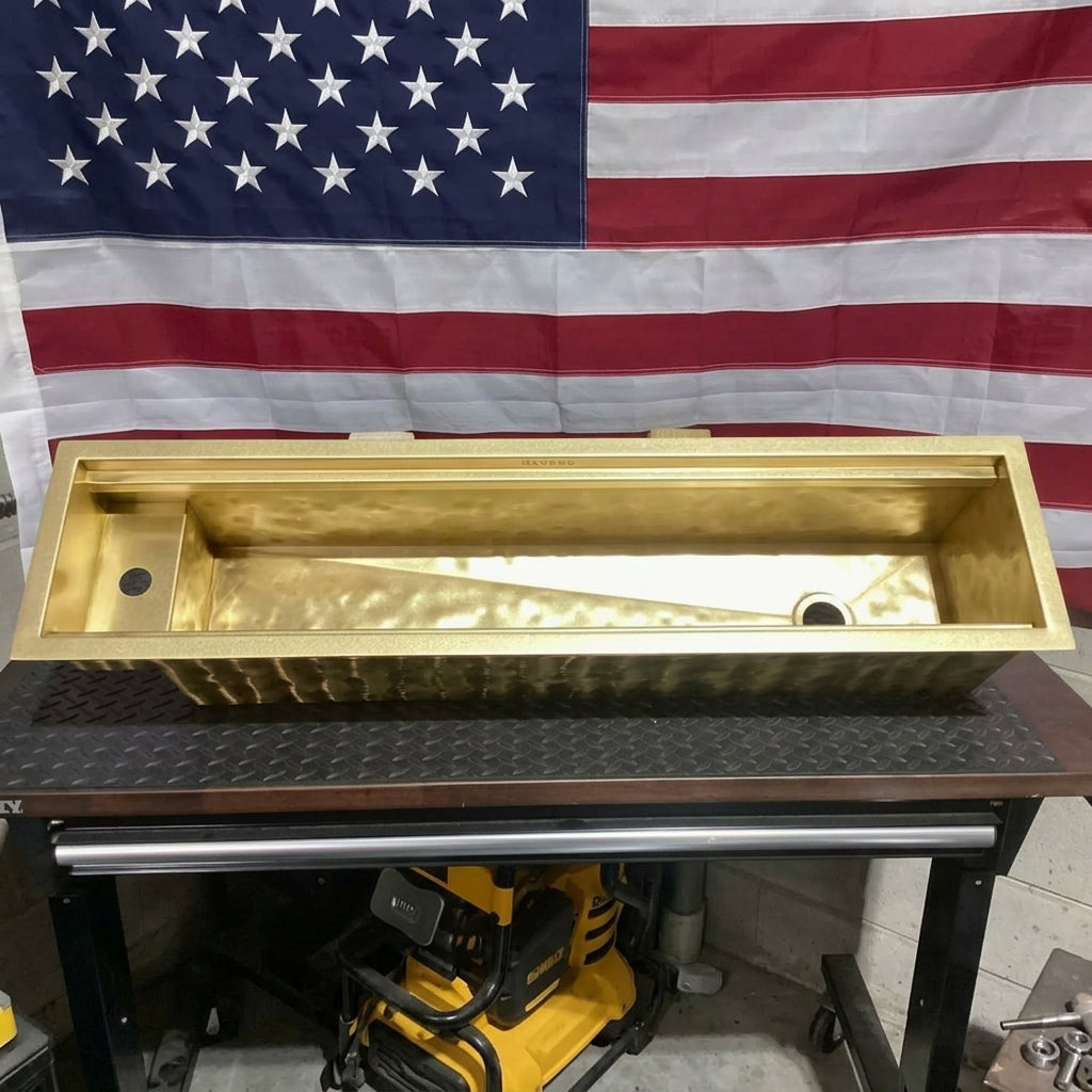 Luxe Raw brass hand hammered trough sink
