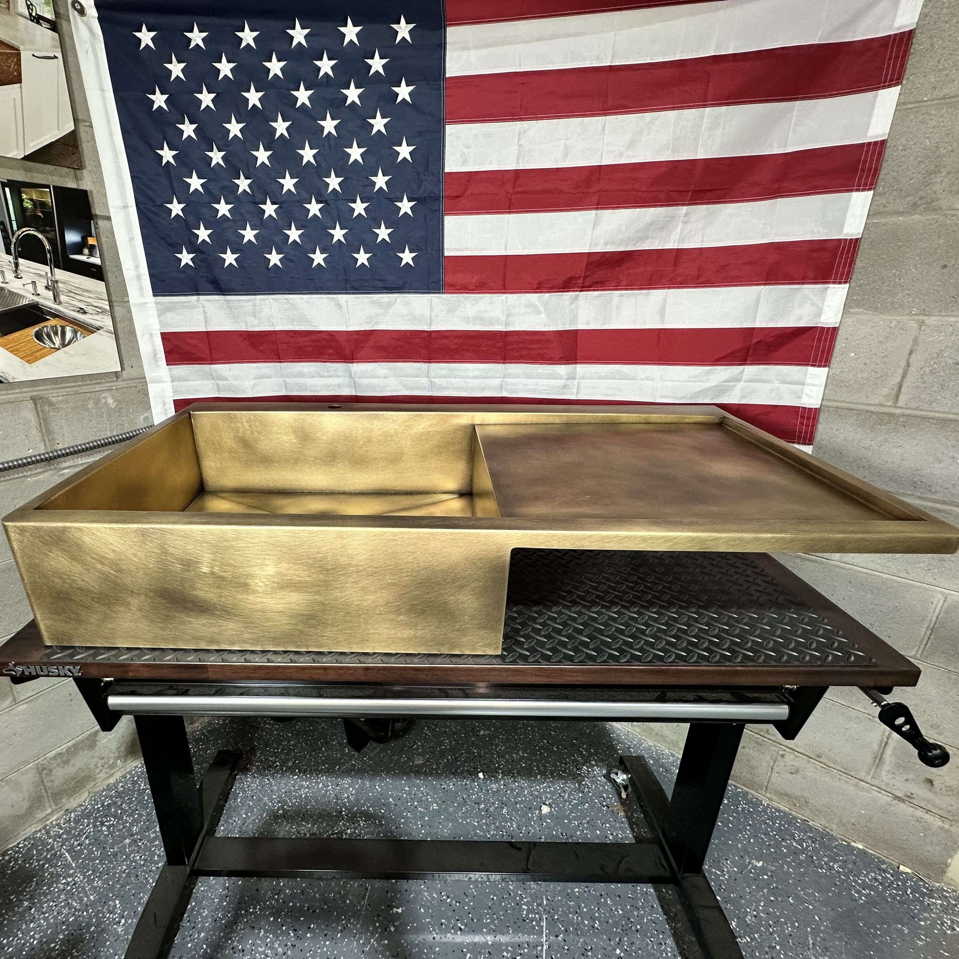 Natural brass drainboard sink
