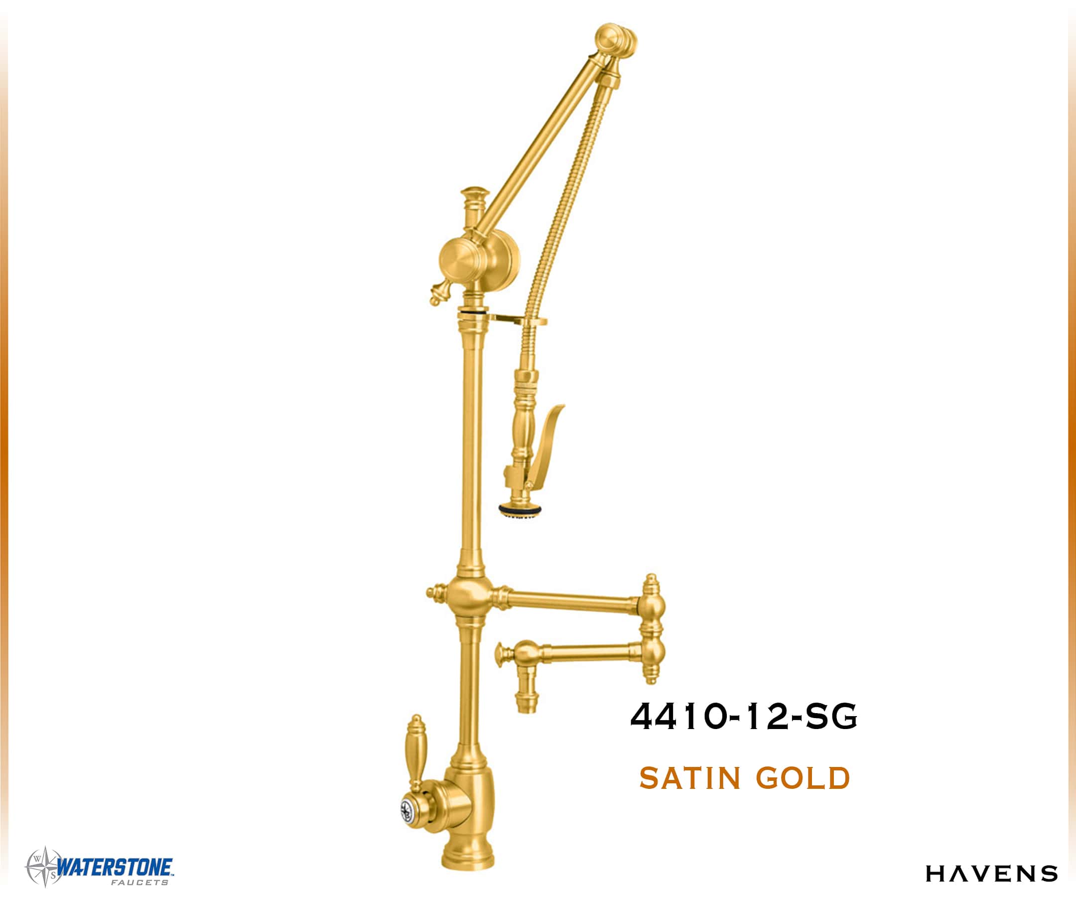 Waterstone Traditional Gantry Faucet – Articulated Spout 4410-12 - Havens | Luxury Metals
