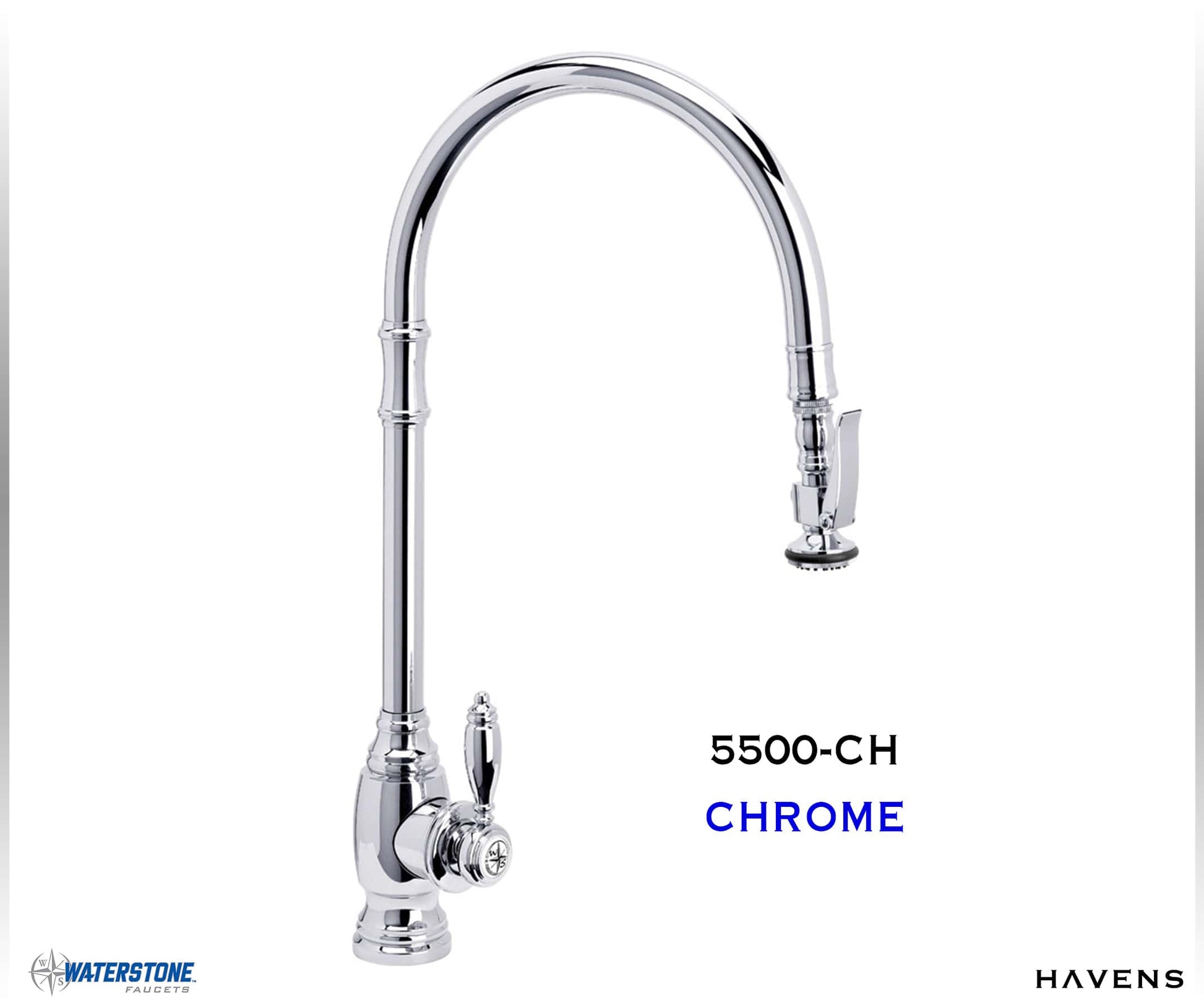 Waterstone Traditional Extended Reach PLP Pulldown Faucet 5500 - Havens | Luxury Metals