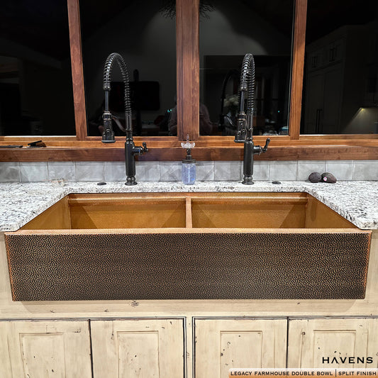 Double Bowl Farmhouse Sink - Pure Copper