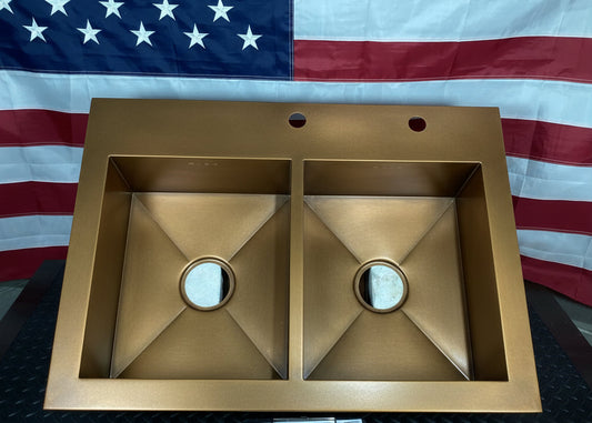 double bowl topmount brass sink
