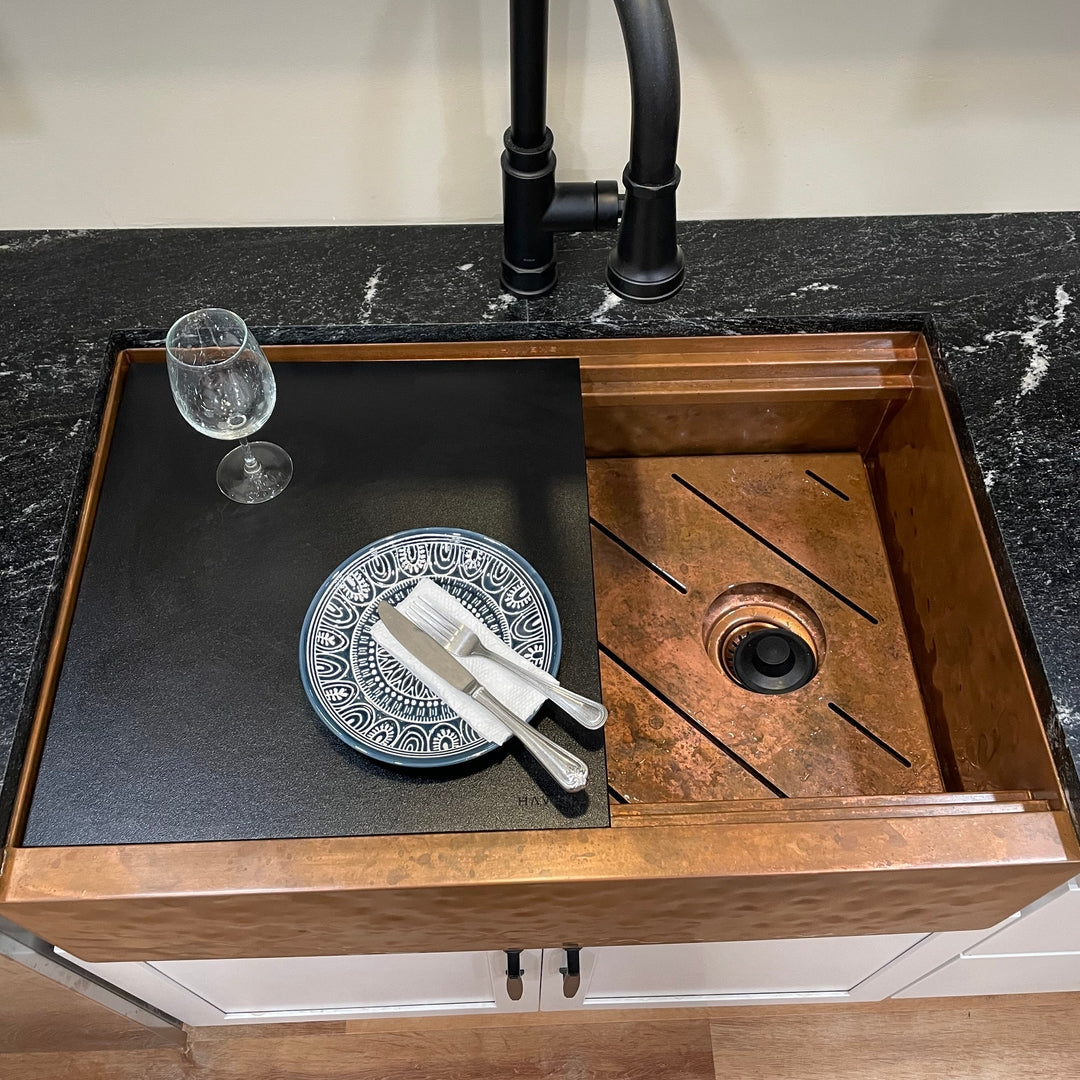 hand hammered copper workstation sink