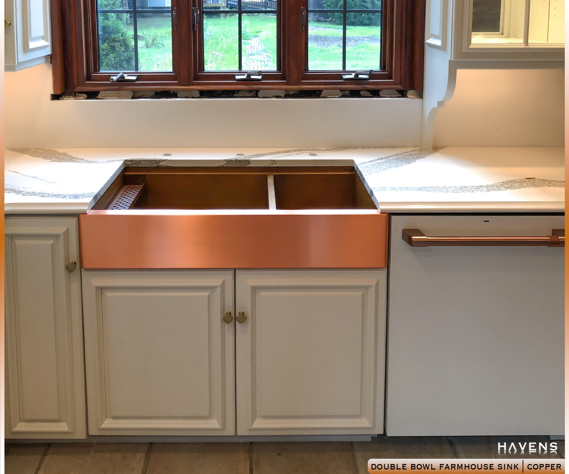 Double Bowl Farmhouse Sink - Pure Copper - Havens | Luxury Metals