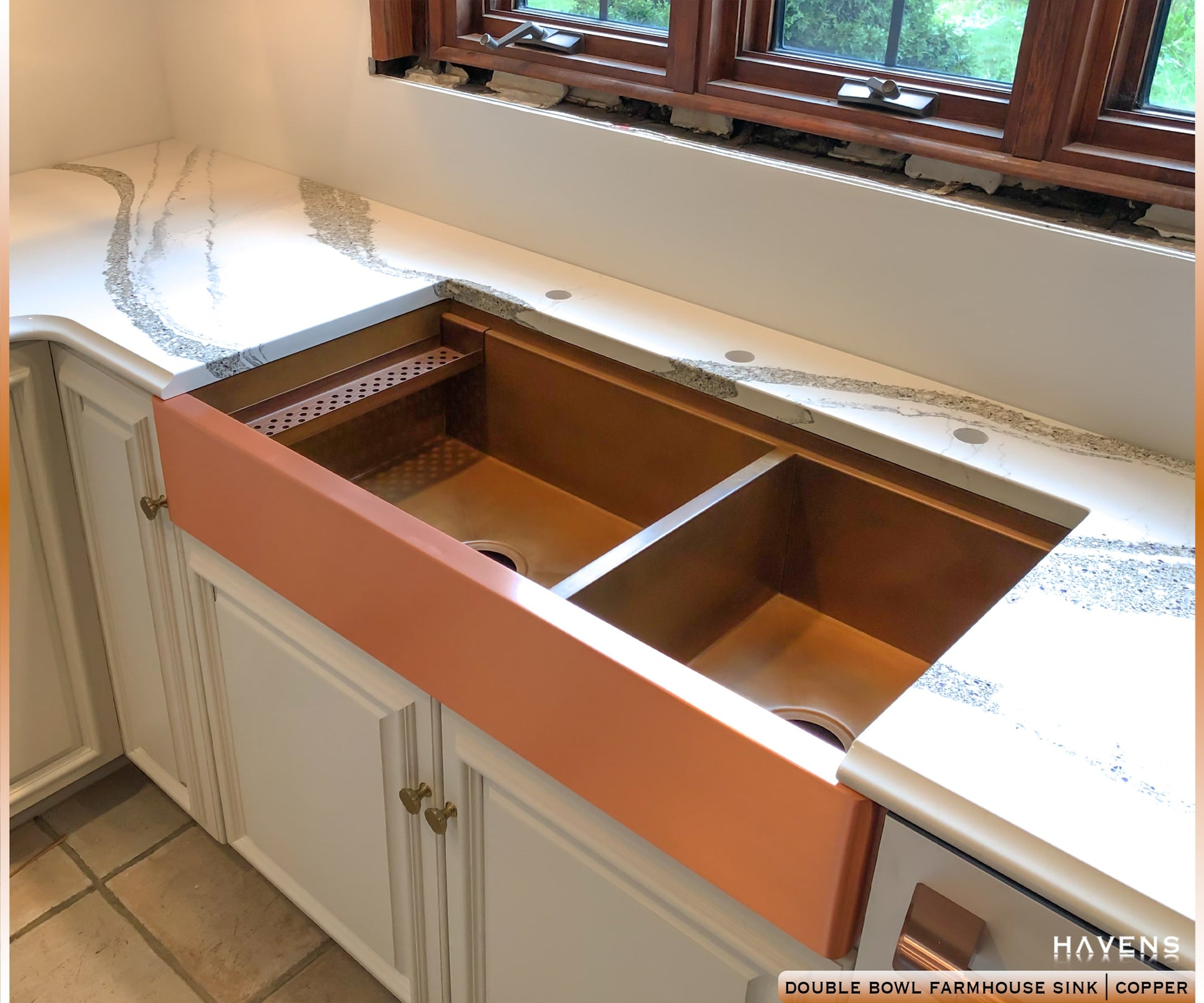 Double Bowl Farmhouse Sink - Pure Copper - Havens | Luxury Metals