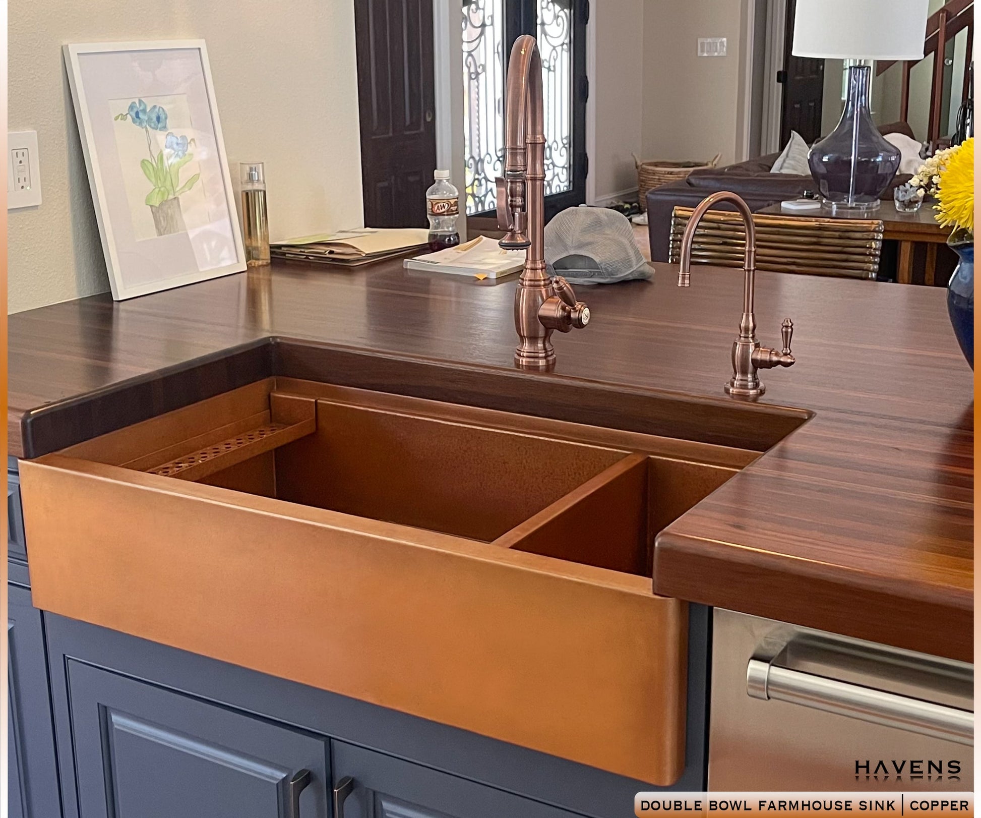 Double Bowl Farmhouse Sink - Pure Copper - Havens | Luxury Metals