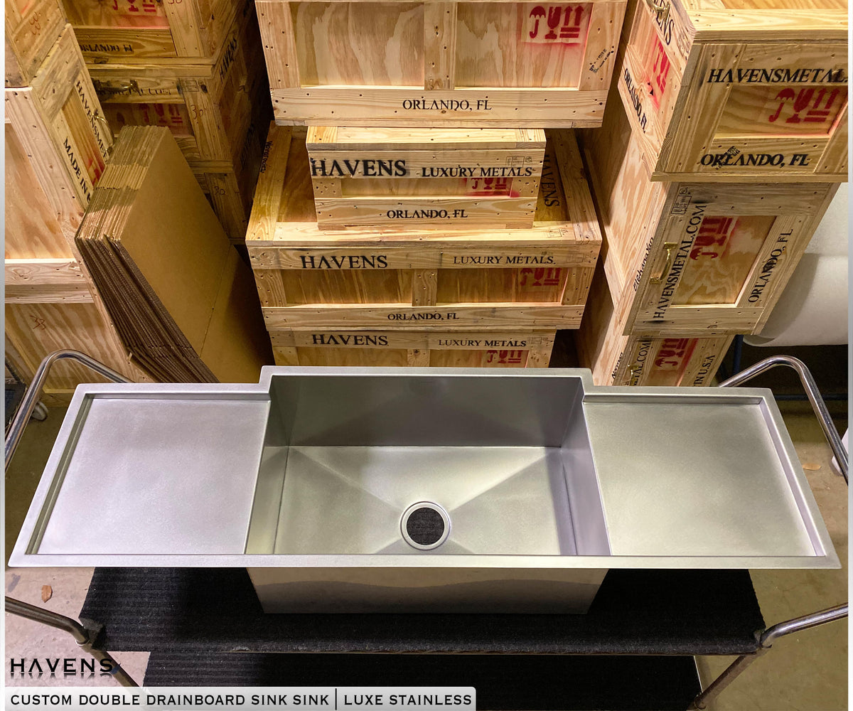 Custom Double Drainboard Sink - Stainless - USA - Havens | Luxury Metals