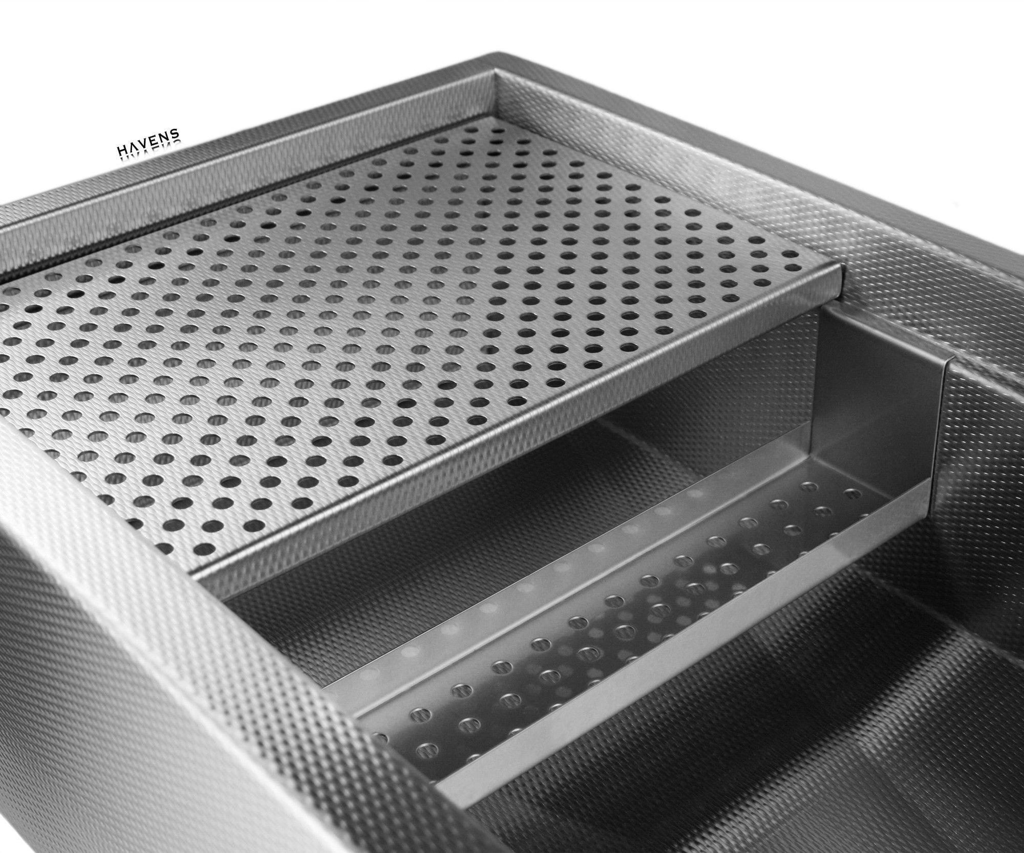 Stainless steel grid drain and sponge caddy