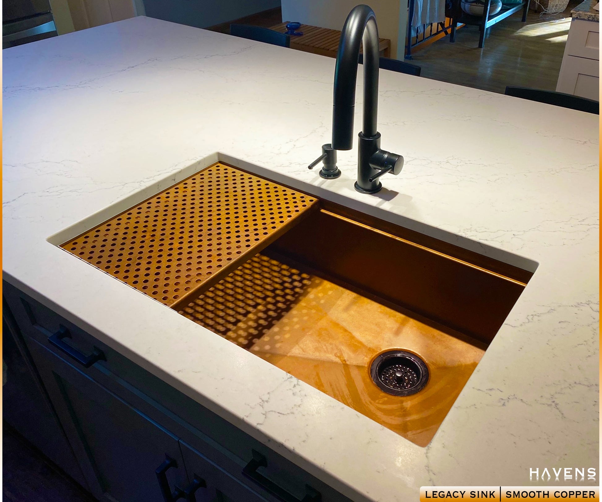 Smooth Copper Drying Rack on advanced sink ledge 