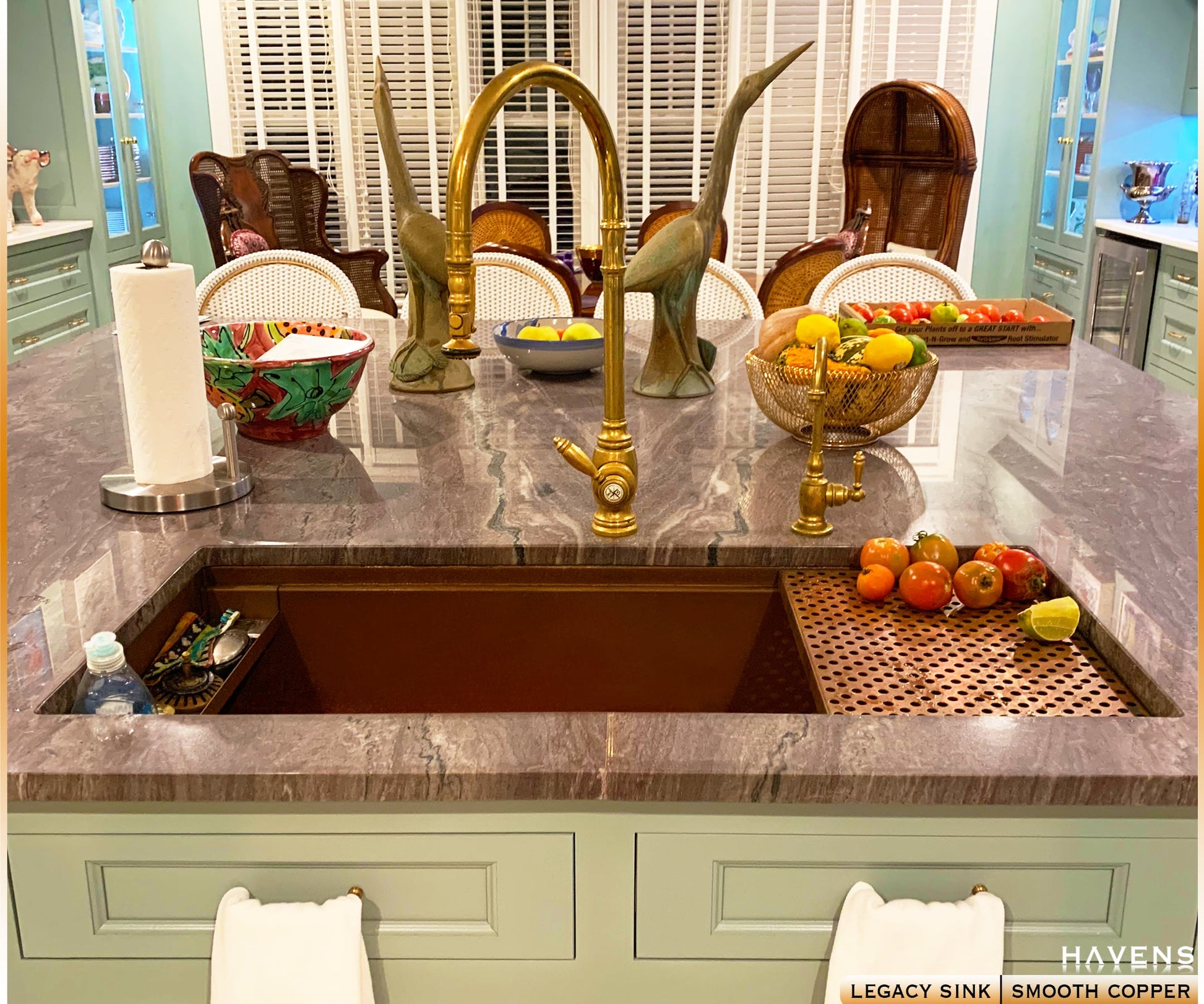 Copper Drying Rack on right side of luxury legacy sink 