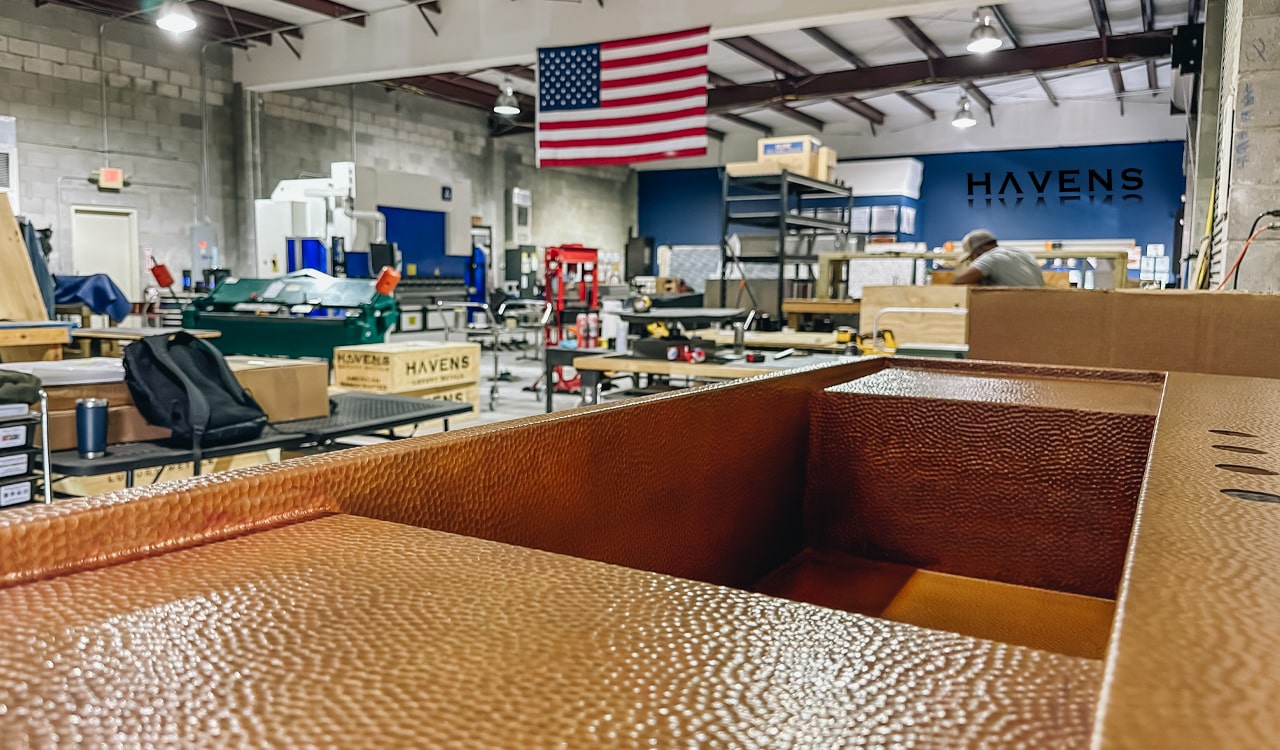 Custom Double Drainboard Sink - Pure Copper - Havens | Luxury Metals