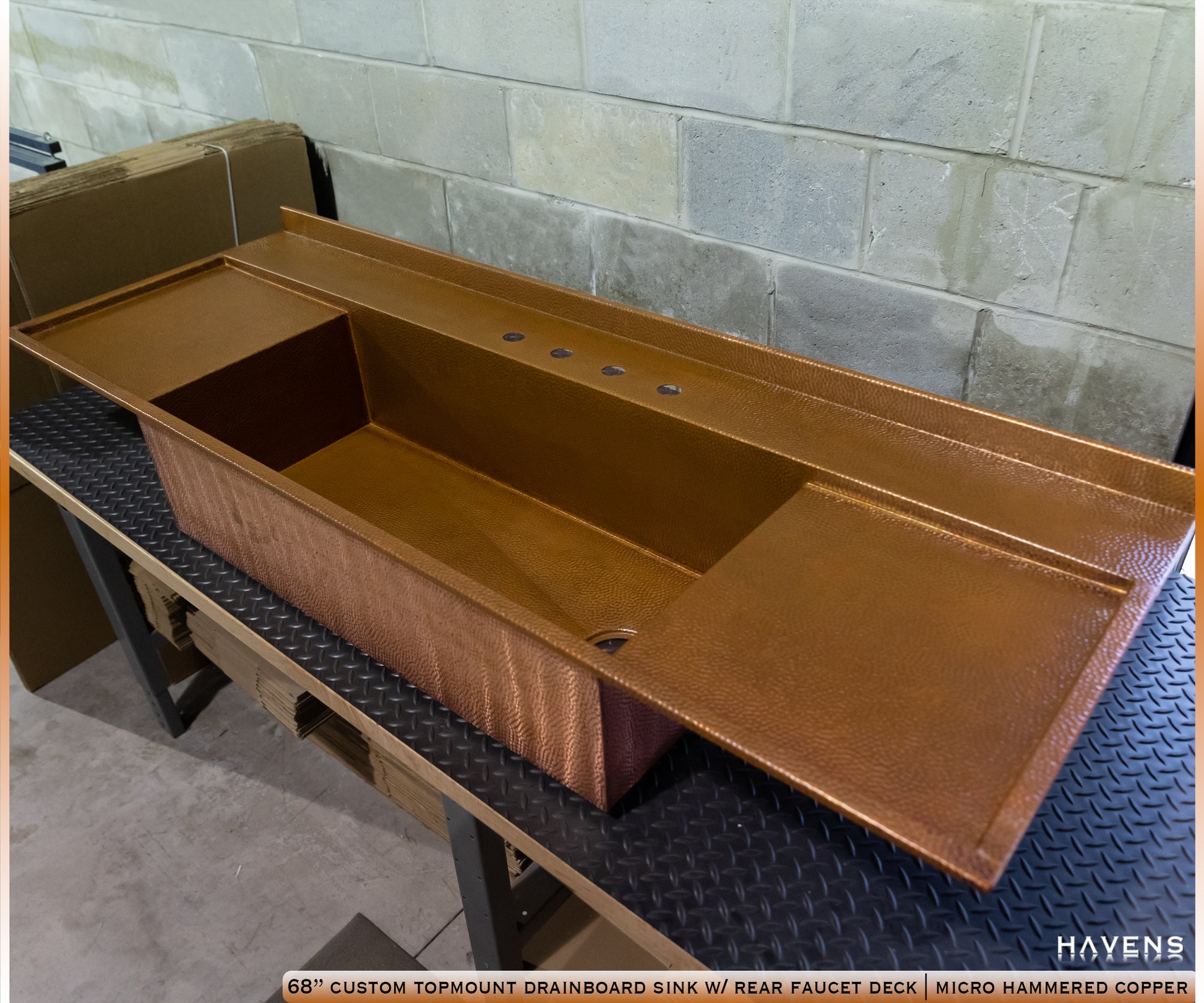 Custom Double Drainboard Sink - Pure Copper - Havens | Luxury Metals