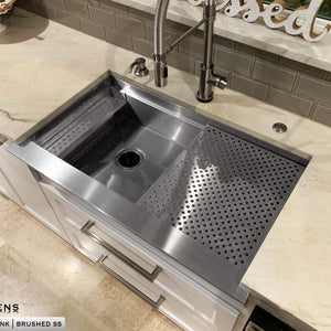 Nova Stainless Steel sink with sponge caddy installed on left of sink