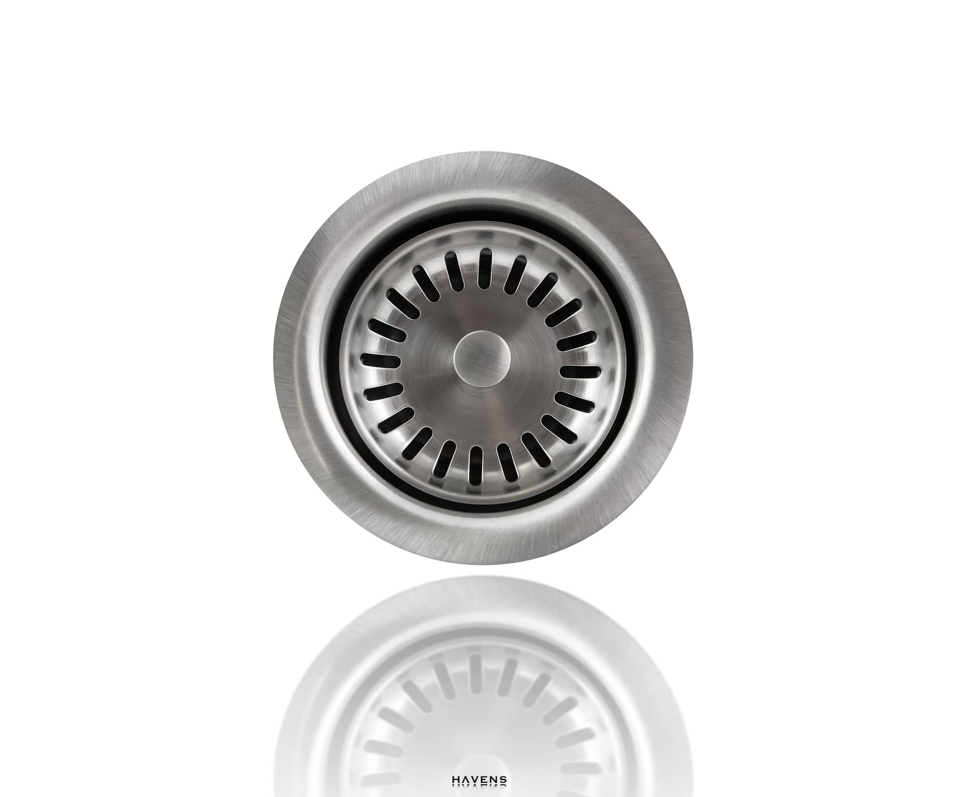 Stainless steel kitchen sink drain with basket strainer in a 3-1/2 inch size.