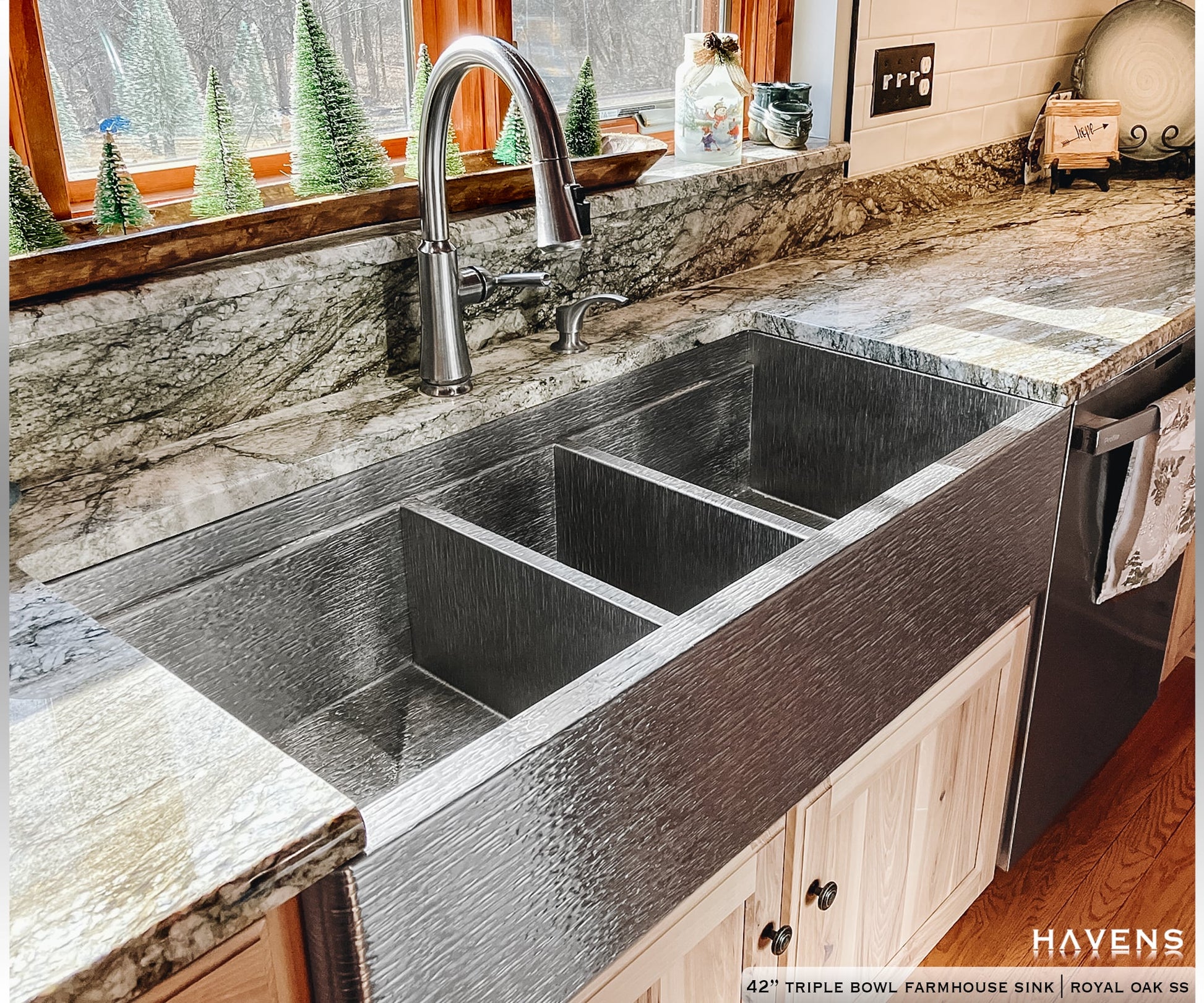 Triple Bowl Farmhouse Sink - Stainless Steel - Havens | Luxury Metals