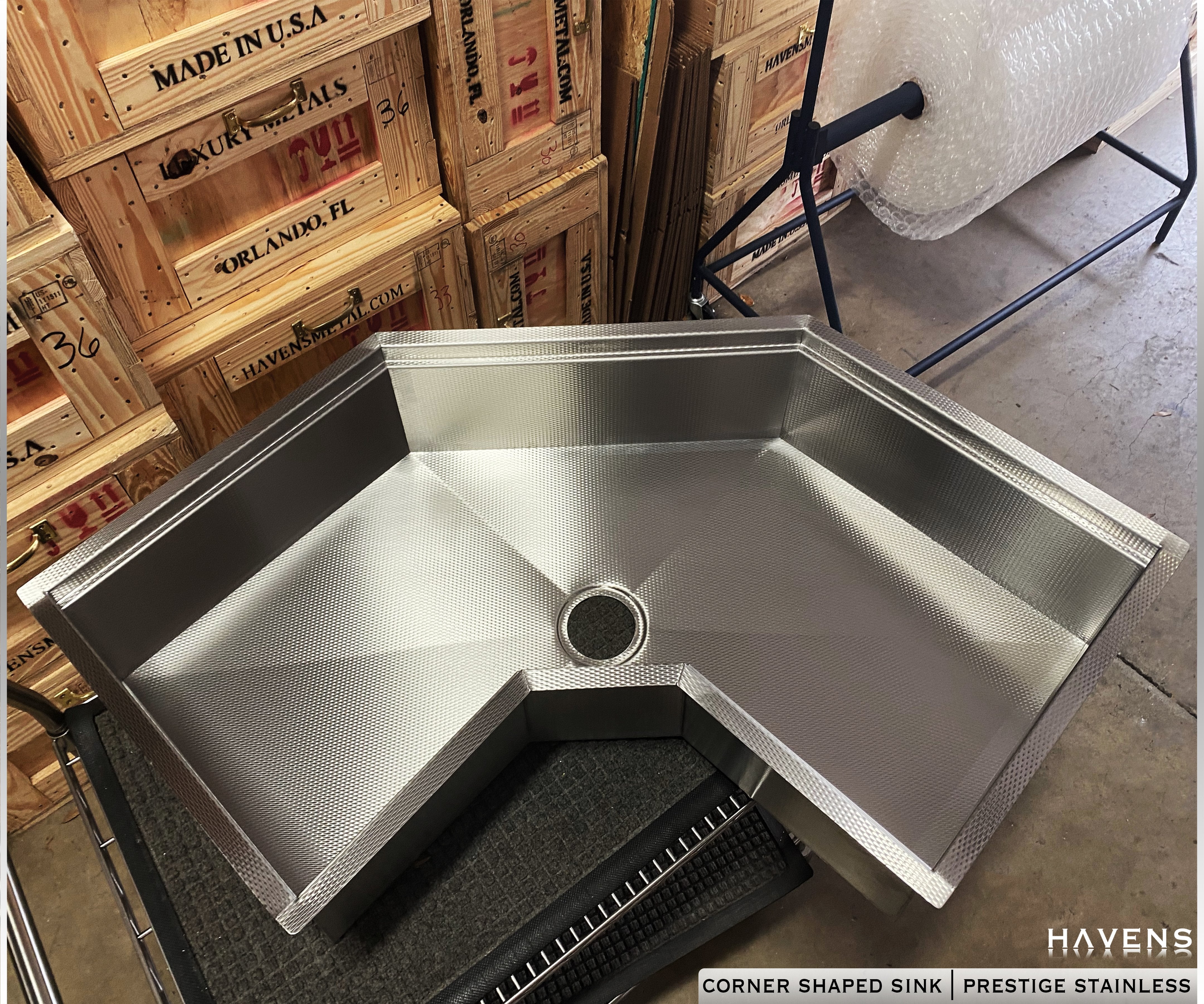 Custom Corner Sink - Stainless - Havens | Luxury Metals