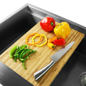 Light bamboo cutting board for stainless steel kitchen sink