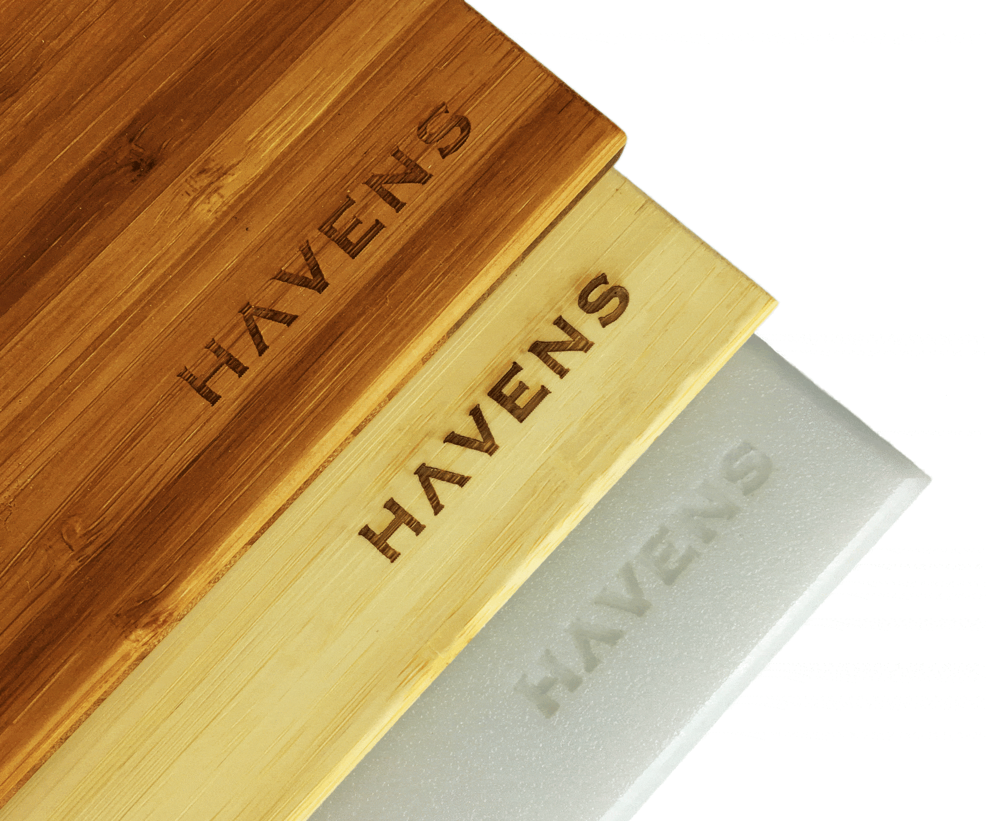 Havens Cutting Board Profiles - Amber, Light Bamboo and White Poly