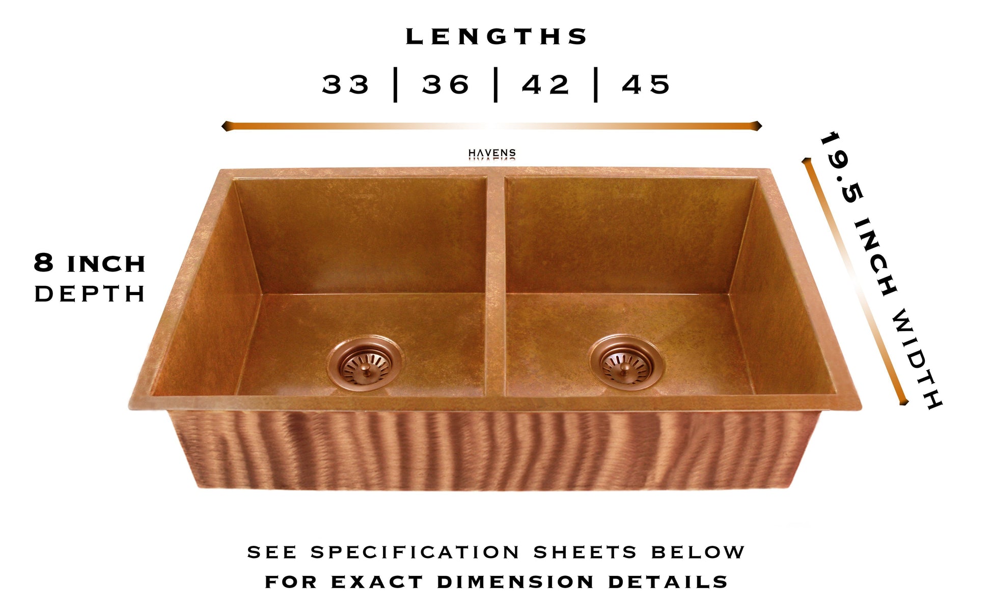 Double Bowl Sink - Pure Copper - Havens | Luxury Metals