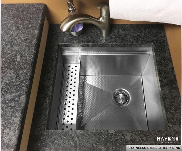 Custom stainless steel utility sink - textured stainless