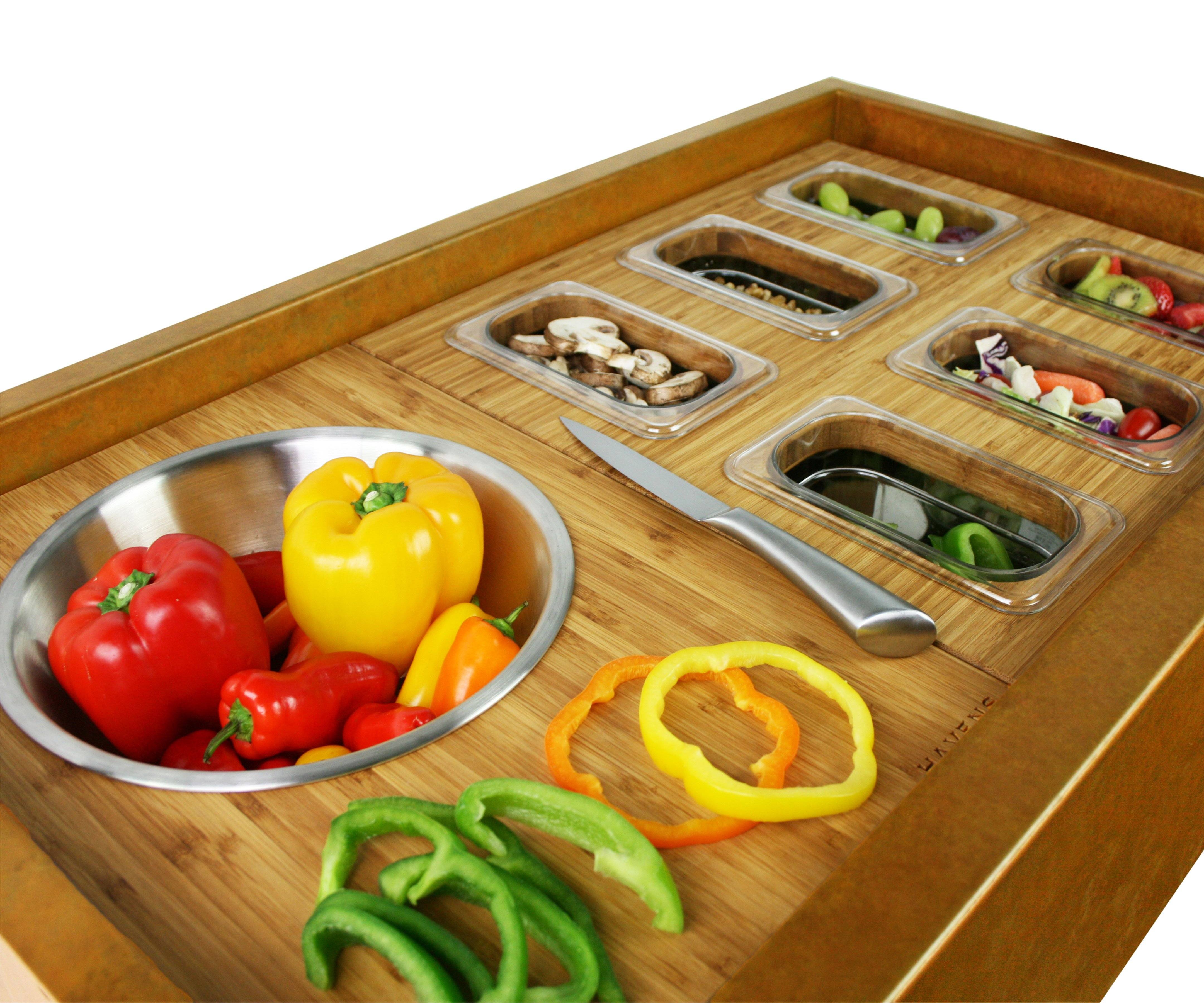 Cutting Board - Mixing Bowl Cutting Board with Six Serve Board on sink ledge 