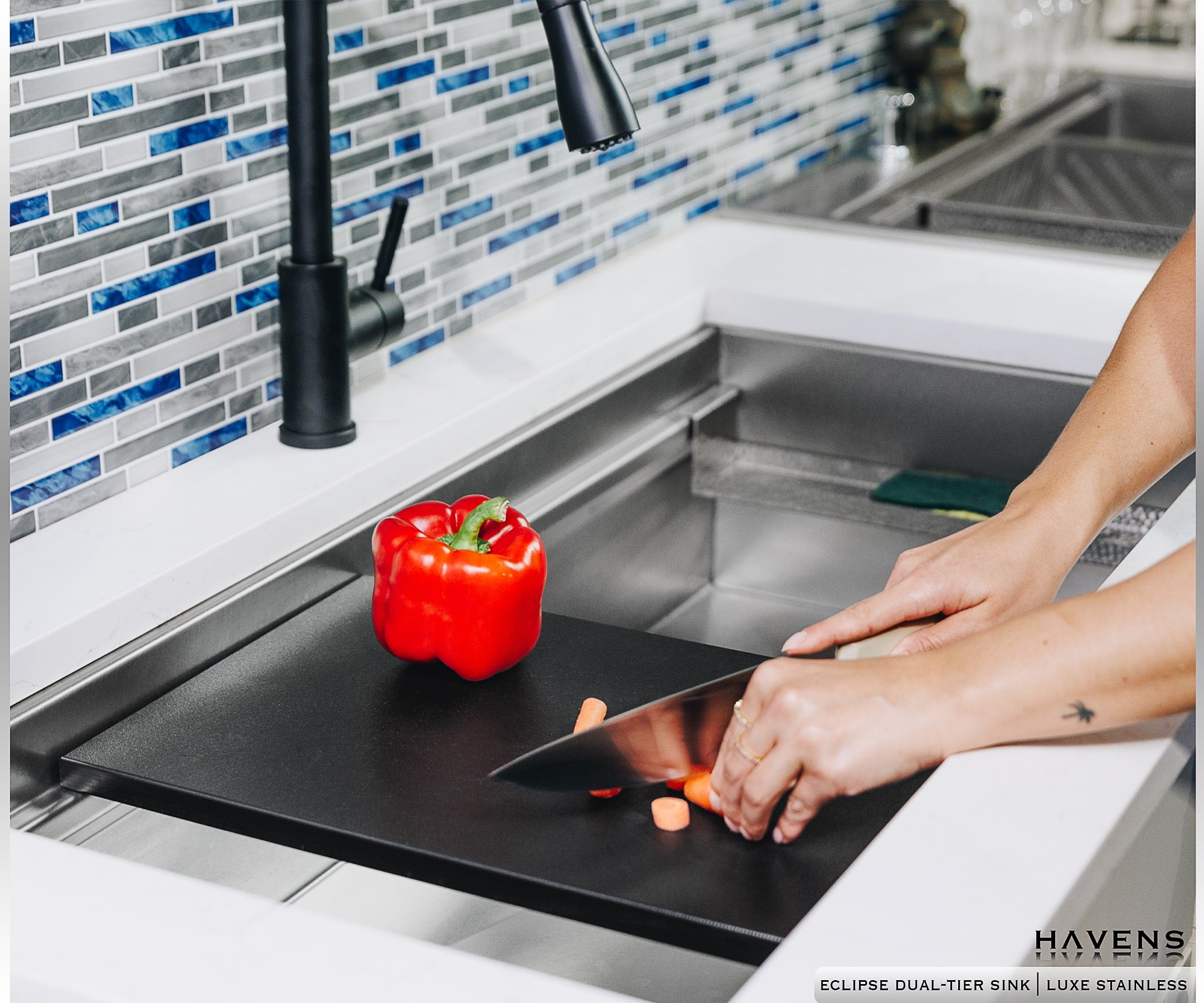 Eclipse Dual-Tier Sink - Stainless Steel - Havens | Luxury Metals