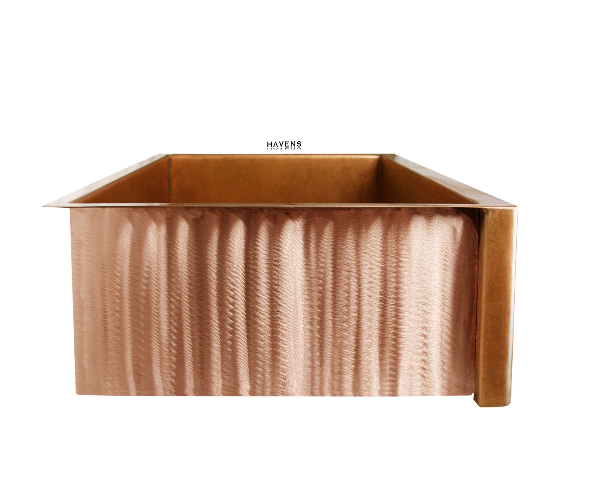 Cold rolled 48 oz copper kitchen sink with a beautiful apron front for farmhouse installation.
