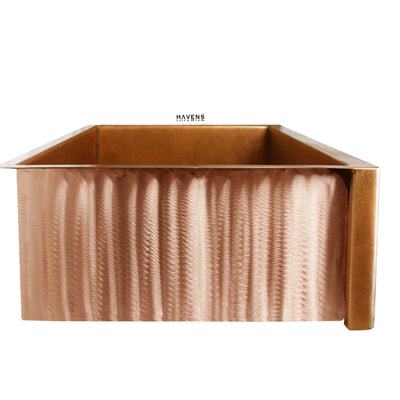 Cold rolled 48 oz copper kitchen sink with a beautiful apron front for farmhouse installation.