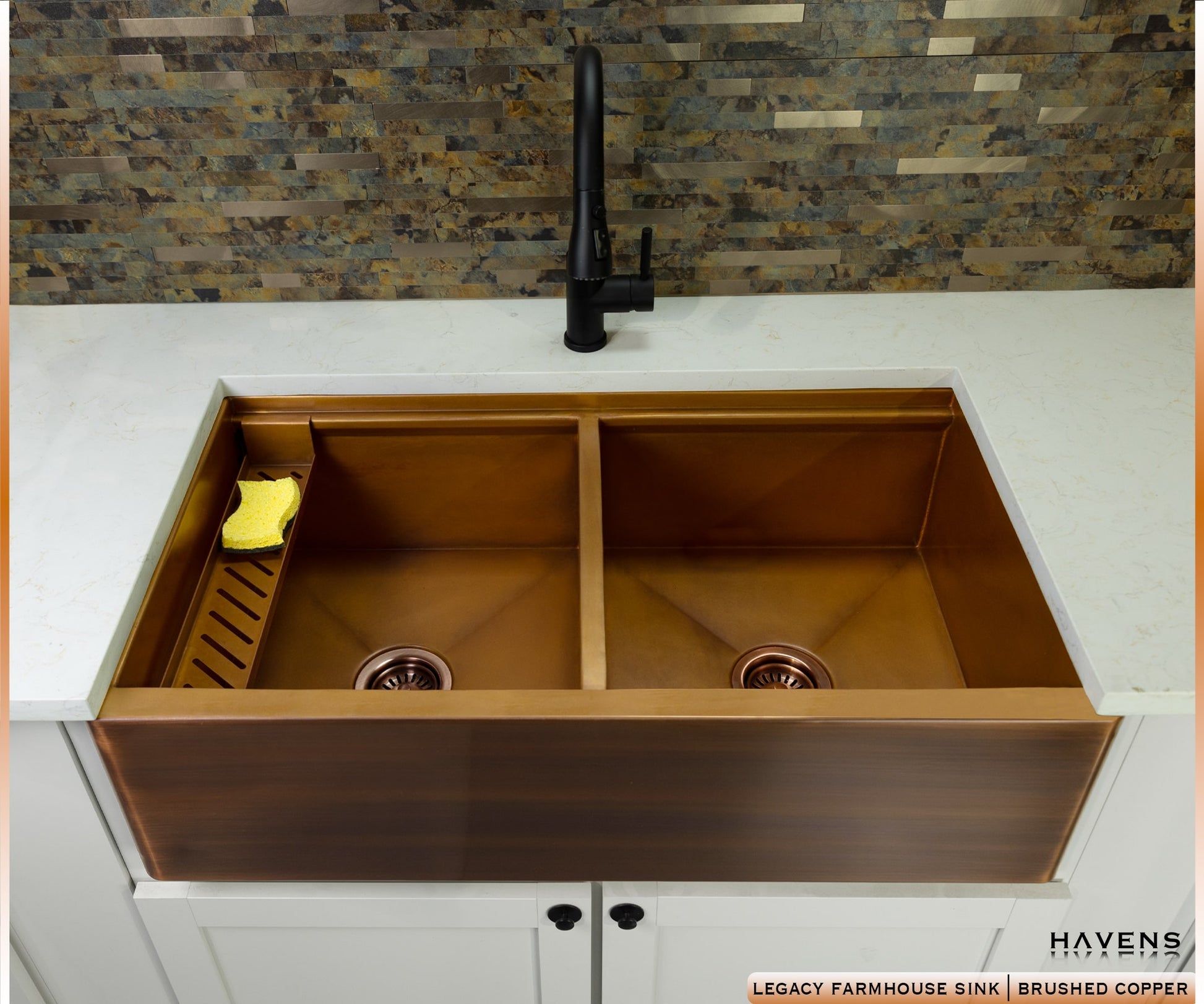 Double Bowl Farmhouse Sink - Pure Copper - Havens | Luxury Metals