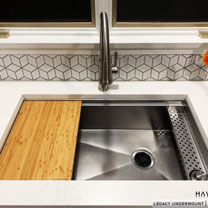 Legacy Luxe SS Havens Metal Sink with Pro cutting board and Sponge Caddy 