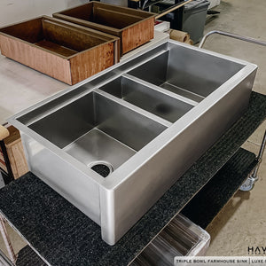 Triple Bowl Farmhouse Sink - Stainless Steel - Havens | Luxury Metals