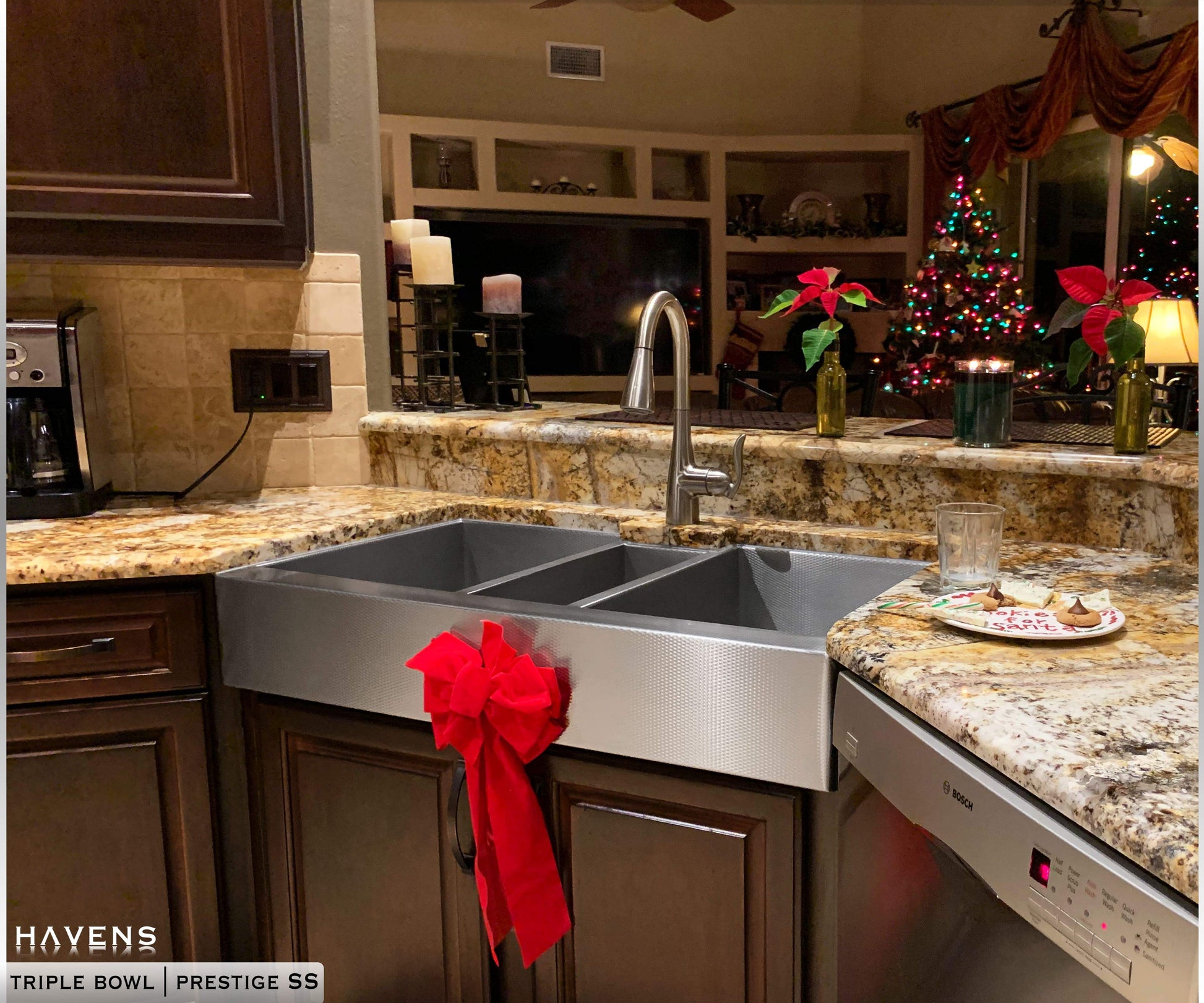 Triple Bowl Farmhouse Sink - Stainless Steel - Havens | Luxury Metals